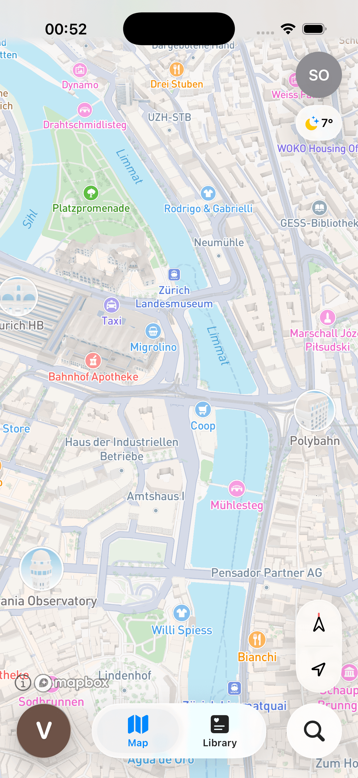 Vale map showing central Zürich